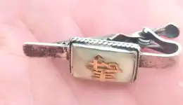 Vintage Silver Plated Mother Of Pearl Chinese Japanese Tie Pin Clip Bar