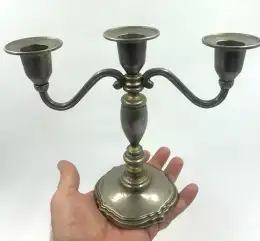 Vintage Silver Plated 3 Arm Candelabra Triple Candle Holder Ornate tall 8 in