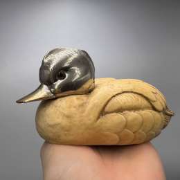 1960 Malevolti Vintage Figure Statue Duck Resin Silver Plated Marked Italy