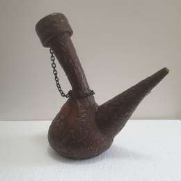 Vintage Spanish Porron Original Rare Leather Wrapped Glass Laboratory jug Carafe