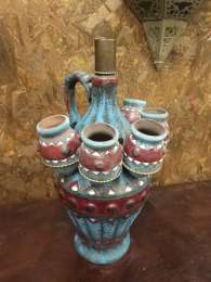 Antique Hand-Painted Pottery Jar & Cups Copper Lid - Hebron Holy Land Historic