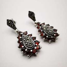 Vintage Chic Women's Earrings 925 Sterling Silver, Jewelry, Garnet, Marcasite