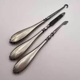 Antique Silver 800 Set of Three Shoe Hook Buttons File Cuticle Knife Europe 58gr