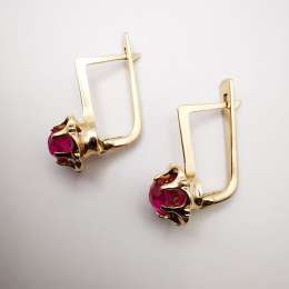 USSR Vintage  Earrings Rose Gold 583 14K star,Jewelry,Ideal Condition,Ruby 4,4g