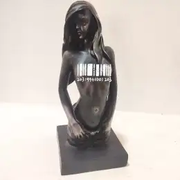 Vintage Hand Painted Silver Black Color Resin Girl Statue Large Figurine 13