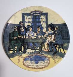 Antique Porcelain Plate - Scene of Bavarian People Gathering - 19th Century