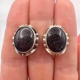 Vintage Jewelry Womens Stud Earrings Sterling Silver 925 Aventurine Stone Marked