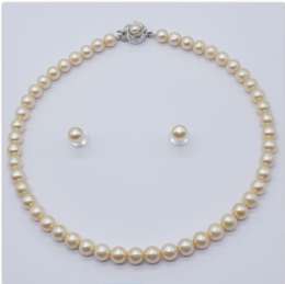 Fresh Water Yellow Colour Single Row Round Shape Pearls Alloy Fresh water Round