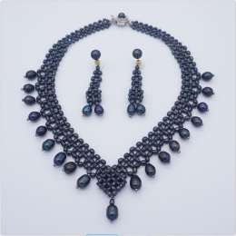 Fresh Water Single Row Black Colour Pearls Jali Set Rare Vintage Antique Oval