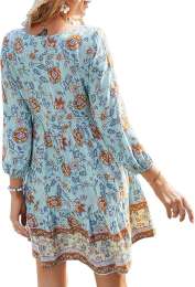 Women's Boho Dress Floral Midi Dresses Beach Dress Half Sleeve Casual Summer