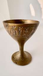 Vintage Brass Goblet Small cup Hand Carved Flower Decor India Rare
