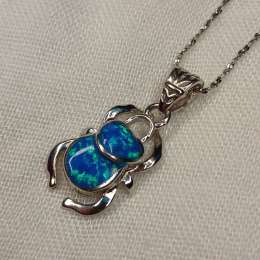 925 Italian Silver Beetle Necklace with Shiny Opal Stone Chain Unique Jewelry