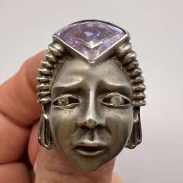 Antique Gothic Women's Jewelry Pin Brooch Face Silver 800 Artisan Handmade