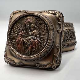 Mary Holding Jesus Trinket Box Polystone Bronze Religious Gift Decor Home