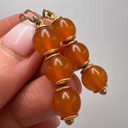 Vintage USSR Women's Jewelry Drop Earrings Gold Plated Silver 875 Baltic Amber