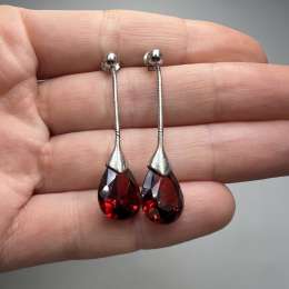 Vintage 925 Sterling Silver Earrings Jewelry  with Red Stones - Elegant & Rare