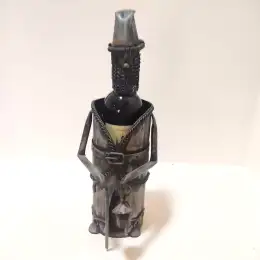 Vintage Metal Handmade Iron Art Wine Bottle Holder Figure Businessman Statue