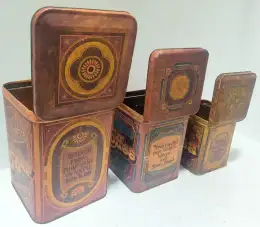 Vintage Metal box S.A Iron Lot 3 Sunshine Golden leaf Tea 100% Suiwer Boxes Set