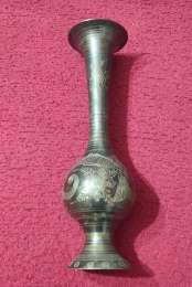 Antique Hand-Carved Brass Vase with Intricate Floral Design Elegant Indian Craft