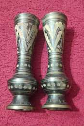 Set Brass Vases Vintage  Brass Vases Pair Vases Engraver India Black And Gold