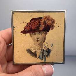 Victorian Lady Vanity Compact Face Puff Powder Box Mirror Silver Plated Enamel