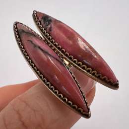 Huge Vintage USSR Gilt Silver 875 Rodonite Stone Men's Jewelry Cufflinks Marked