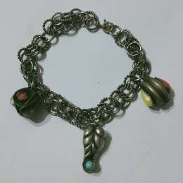 Elegant Antique Silver Bracelet with Double Chain Design and Unique Stone Charms