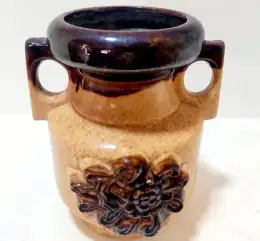 Vintage Decorative Art Pottery Bowl Jar Beige and Brown Vase Hand painted Israel
