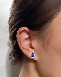 Sterling Silver 925 Blue Sapphire Pear Earrings Luxury Stud Premium Silver