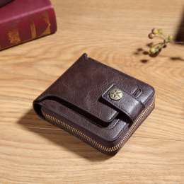 Classic Men's Short Leather Wallet with Coin Pocket, Multifunctional Wallet