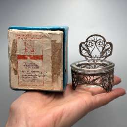 1987 Vintage USSR Silver-Plated Filigree Glass Caviar Salt Papper Cellar Box