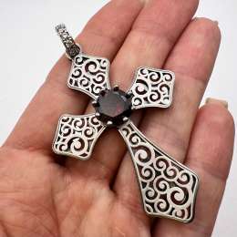 Huge Vintage Sterling Silver 925 Women's Jewelry Cross Pendant Crystals Italy 9g