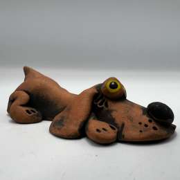 Vintage Small Dog Figurine Brown Ceramic Handmade Decor Animal Ukraine Crafts