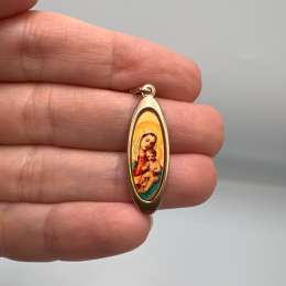 Vintage 14K Gold 585 Virgin Mary & Baby Jesus Enamel Pendant Religious Jewelry