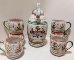 Vintage DERUTA Hand Painted Italian Ceramic Porcelain Set Luxury Teapot W 6 Cups