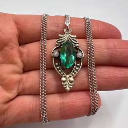 Vintage Soviet Sterling Silver 875 Women's Jewelry Chain Necklace Pendant Marked