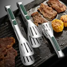 1pc Non Slip Stainless Steel Food Tongs Meat Salad Bread Clip Barbecue Grill.