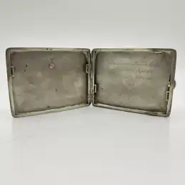 Antique 1922 Cigarette Case Silver 800 Memorial Teacher Gifts Inlaid Ruby Signed
