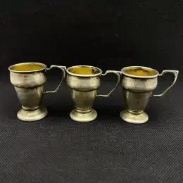Vintage Sterling Silver Vodka Shot Cups 3 Miniature Marked Gilded Signed 67gr
