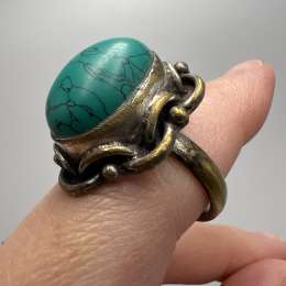 Vintage Women Ring Silver Plated Turquoise Stone 1960s Melchior Jewelry Size 7.5