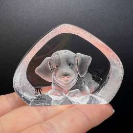 Vintage Mats Jonasson Crystal Paperweight – Golden Retriever Puppy Dog – Signed