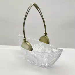 Rare Collectibles Vintage USSR Handle Silver 875 Crystal Basket Fruit Shape Boat