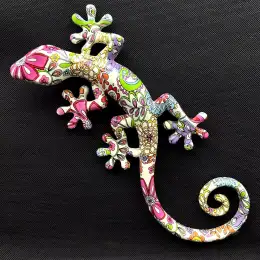 Rare Vintage Lizard Figure Big Gecko Wall Art Decor plated Colors Bright Israel