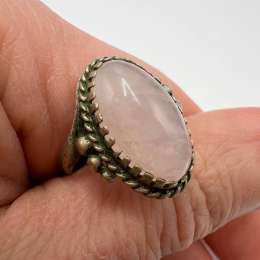 Vintage Women Ring Silver Plated Rose Quartz Stone Jewelry Size 5.5 Ussr 1970s
