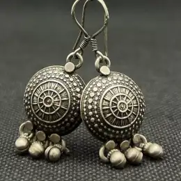 Antique Sterling Silver 925 Women's Jewelry Stud Ear Earrings Circular 9 gr Nice