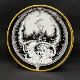 Vintage Hollohaza Art Nouveau Porcelain Plate Dish Hungary Glazing Black White