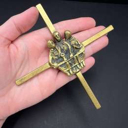 Bronze Wall Cross 14cm 1970s German Christian Art  Vintage Three Saints Antique