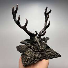 1970s Vintage Bronze Figure Deer Head Trophy Rustic Wall/Table Decor for Hunter