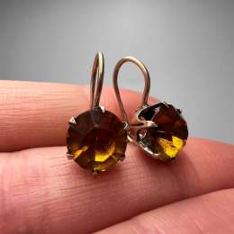 1970s Vintage USSR 875 Silver Gold Plated Stud Earrings with Yellow Stone Dangle