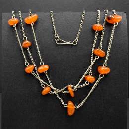 1970s Vintage Amber Necklace Silvered Genuine Natural Baltic Amber USSR Jewelry